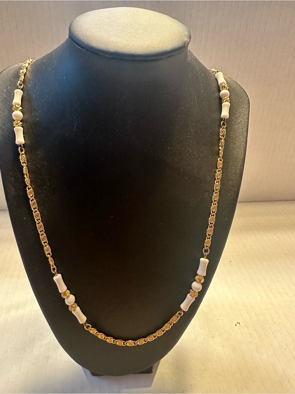 Gold-Plated Chain Necklace with Cream Bead Accents
